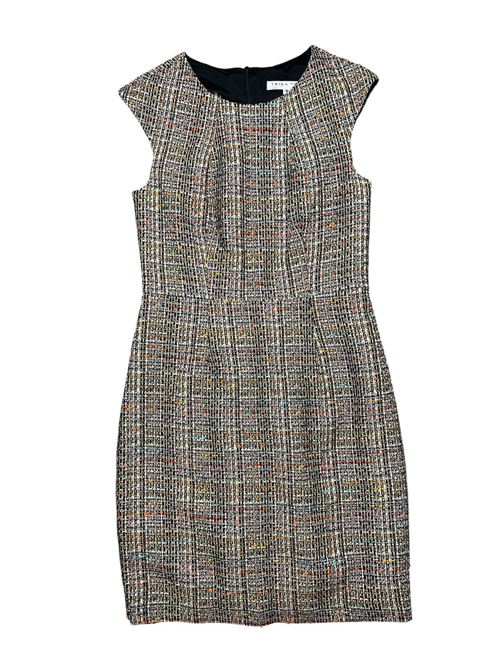 Trina Turk Sparkle Tweed Sheath Dress Silk Linen Blend Metallic Women’s Size 8